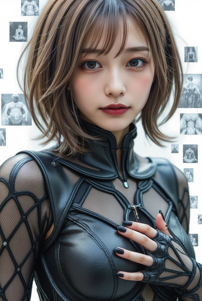 (最  High Quality ,   Details,masterpiece:1.2), from side:1.331,  RAW Photos, Realistic, 超  Details, 8k  wallpaper, Realistic, Female Cyborg のエントリーのマインドマップ, Outputs and Processors, Multiple exposure of painting and person:1.331,    Create digital collage-style images with multiple overlapping elements, especially, The parts that make up her, (masterpiece:1.2,   High Quality な ,Milonish,  An unprecedented cinematic experience  , Realistic:2.0,  RAW Photos:2.0, 非常に   Details), 32K,  wallpaper,   Ultra High Definition  :1.5, Ultra    High Quality :1.5, ( Holograms used to represent the blueprint :2.0), ( Beautiful Women:2.0),  Female Cyborg :1.331, ( Female Cyborg の設計図:2.0), (Draw a back view:2.0), (Avant-garde design:2.0), (   Detailsな設計図を描く:2.0), (Numerous setting notes:2.0),  put your hands on your chest :1.21, (   Metal Costume  :1.331),  review,  Wavy hair in front of the station  :1.21,  symmetrical eyes next to woman , 非常に  Detailsな目,  Beautiful hair swaying in the wind , reflection, masterpiece, 32k UHD resolution,    High Quality ,  Award-winning professional photography  , 