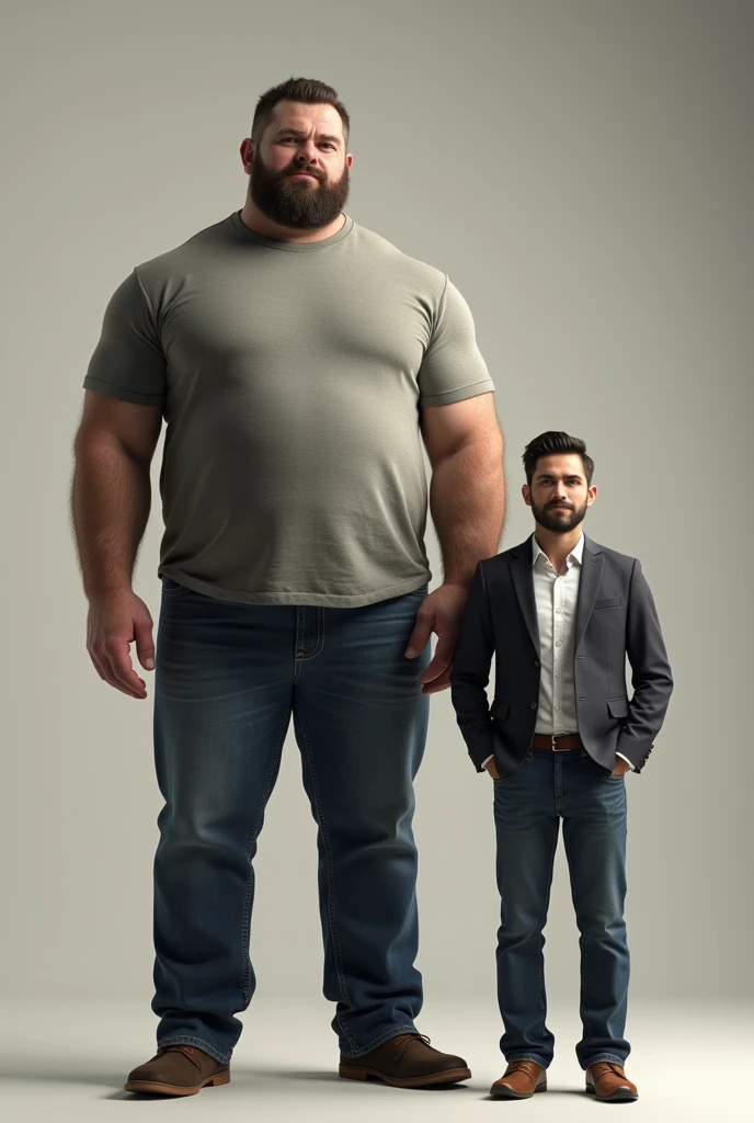 giant man, obesa, stark, lusty, hairy chest, d, holding in the palm of his hands a little man 10cm tall and scared