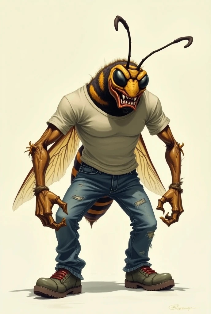 male, wasp, anthro, insect, arthropod, yellowjacket wasp, hymenopteran, 2 toes, 4 arms, 4 wings, antennae anatomy, arthropod abdomen, black eyes, white shirt, jeans, insect wings, hooks, mandibles, multi arm, multi limb, solo, multi wing, topwear, bottomwear, clothed, wings, digitigrade, bedroom, hi res, holding mug, mug, tired, tired expression, brown hair, ((((Two dicks, large penis, giant, Macro growth, Growth sequence, sweaty dick,))))