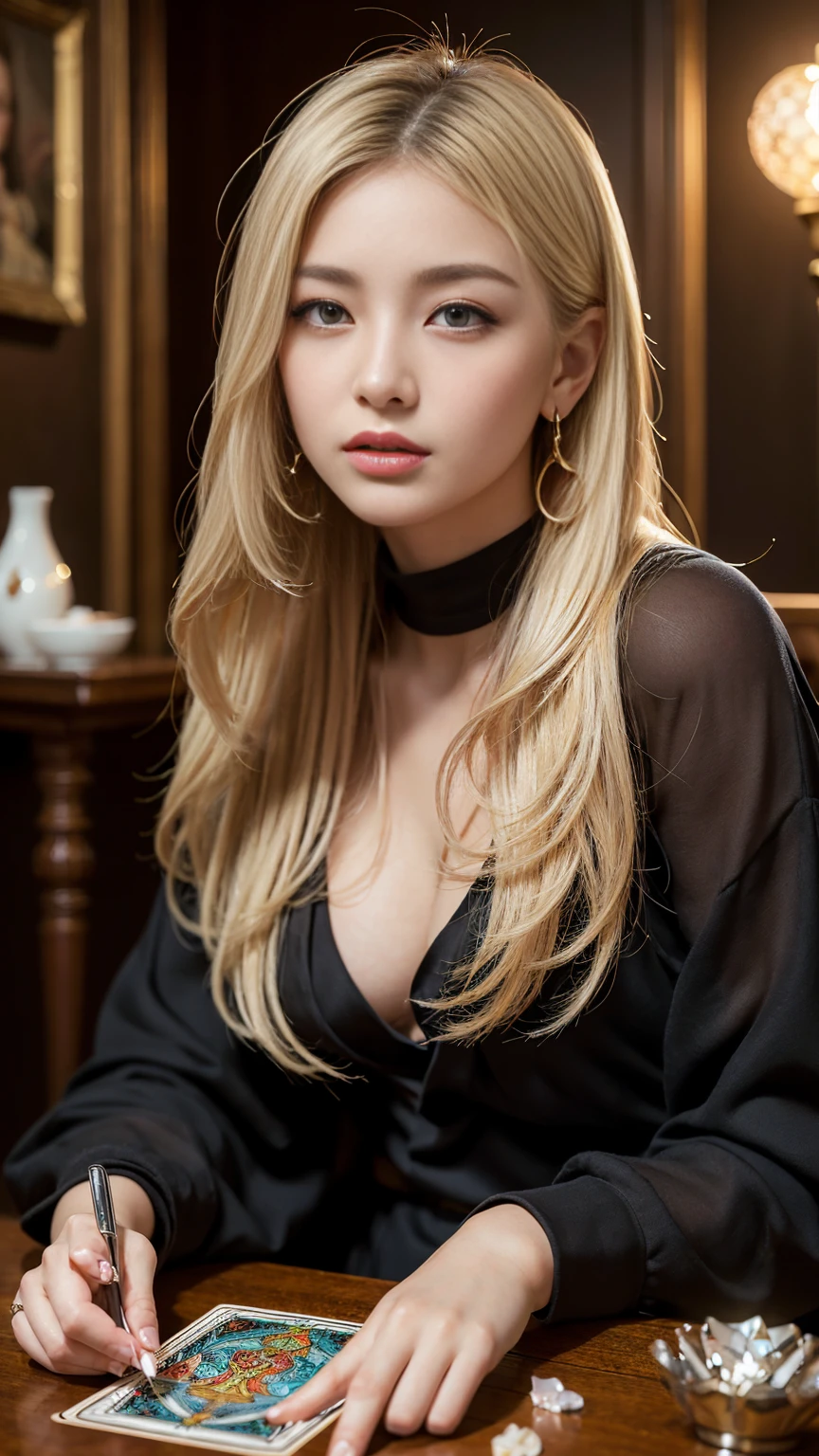 ((18-year-old girl in a black business suit)), Perfect Blonde, a 1girl, extra very long hair, accentuated breasts, ((Shiny snow-white skin)), 3d rendered character art 8 K, trending on cgstation, A detailed eye, symmetric eyes, a perfect face, the perfect body, (intricate details:0.9), (HDR, hyper-detailing:1.2), (natural skin textures, hyper realisitc, soft light, Sharp), (Intricate Detail 1.5), near the bar counter, Club Consecration.