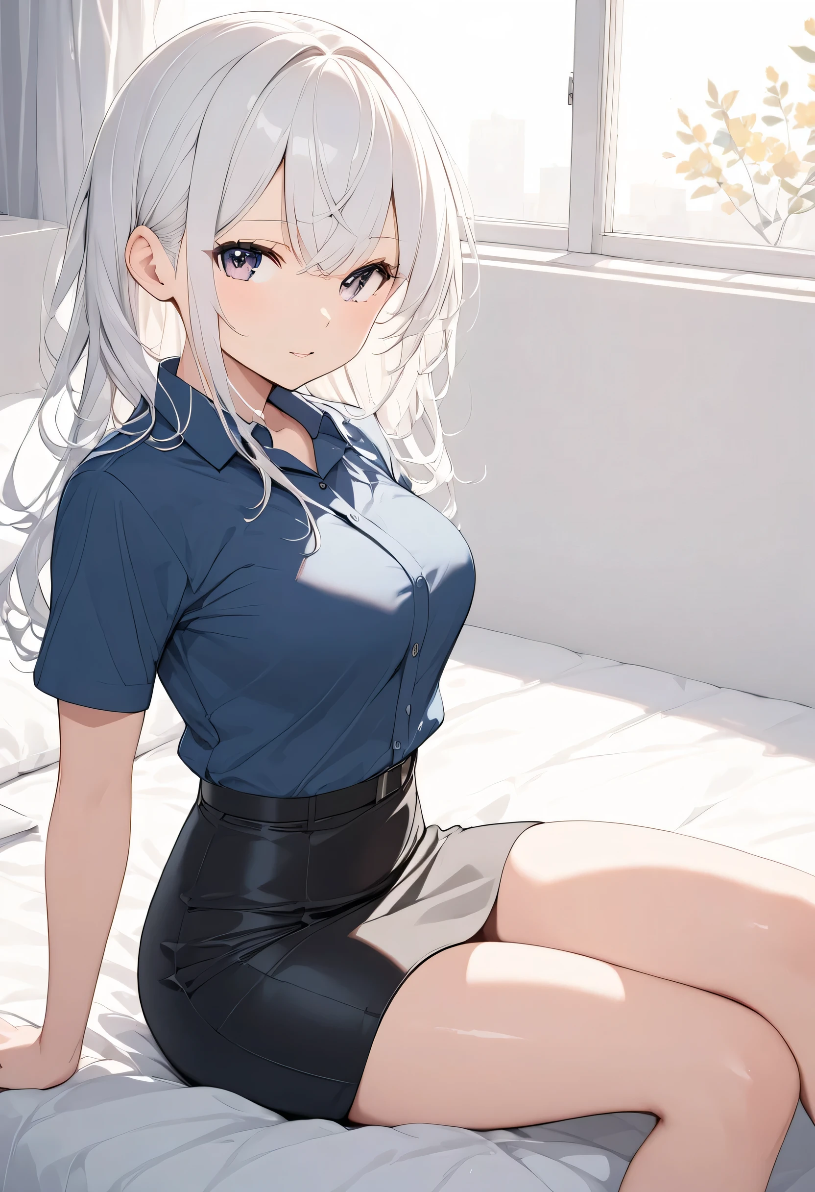 1 girl, (alone:1.2), (Beautiful and detailed eye description), (beautiful and detailed face), perfect female body, handsome figure, thin waist, (young girl), (20-year-old), long hair, platinum blonde hair, very big eyes, blue eyes, medium chest, blush, shy, watery lips, nurse, (nurse dress), nurse Cap, unbuttoned, (white gloves:1.2), (white pantyhose), high heels, necklace, earrings, indoors, school nurse, Hospital bed, window, White curtains, sunlight, squat, (highest quality), (super detailed), (muste piece), (High resolution), (original), (Highly detailed CG Unity 8K wallpaper), Character Design, game CG, Detailed Manga Illustration