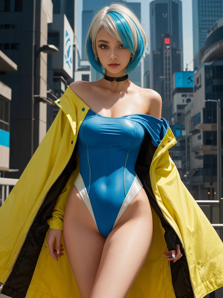 extremely detailed CG,UHD wallpaper, Extreme details,(realistic:1.2),(((best quality))), ((ultra-detailed)), (cute detailed face:1.2), {{highly detailed face}},beautiful and aesthetic,1girl,(masterpiece:1.4),glowing skin,strong rim light,dramatic shadows, intense shadows, SIGMA 35mm F1.4, ISO 200 Shutter Speed 2000,Photorealism,{photorealistic}, photogenic,Illustration, Girl, detailed manga illustration, finely detailed,HIGH RES,Stunning art,{{intricate detail}},(((beautiful detailed lighting))),beautiful detailed colorful eyes, dynamic fuzziness, intricate light, detailed clothes, rouge,full-length photograph, cyberpunk, Cyborg, sci-fi,city,cyberpunk busy city street,airship,fluorescence, (standing),
twintail, iridescent color hair,blue hair, beautifull eyes,raised eyebrow, hair ornament,
(turquoise diamond lace costume:1.3, turquoise diamond lace stockings:1.3),
(smile and ecstasy expression:1.2), (Bright Blue Eyes:1.3),
full body, full body view, NSFW, (NSFW),