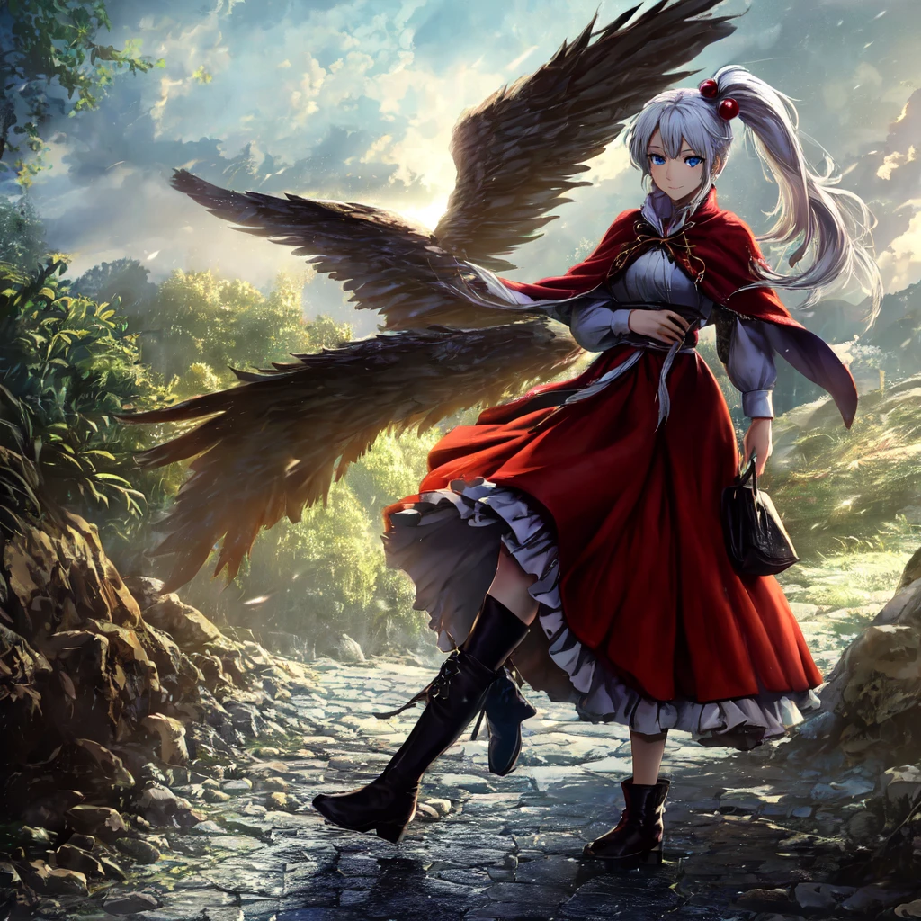 <lora:freyaCrescentFinal_fantasy0:1>, furry female, snout, red headwear, red jacket, mouse girl, green eyes, (masterpiece, best quality:1.2), freya crescent, 1girl, solo,(white skin:1.05), colored skin, furry, green dress, tail, looking ahead, sitting, butterfly, outdoors, ((raining)), castle, night, dark, moon, sad