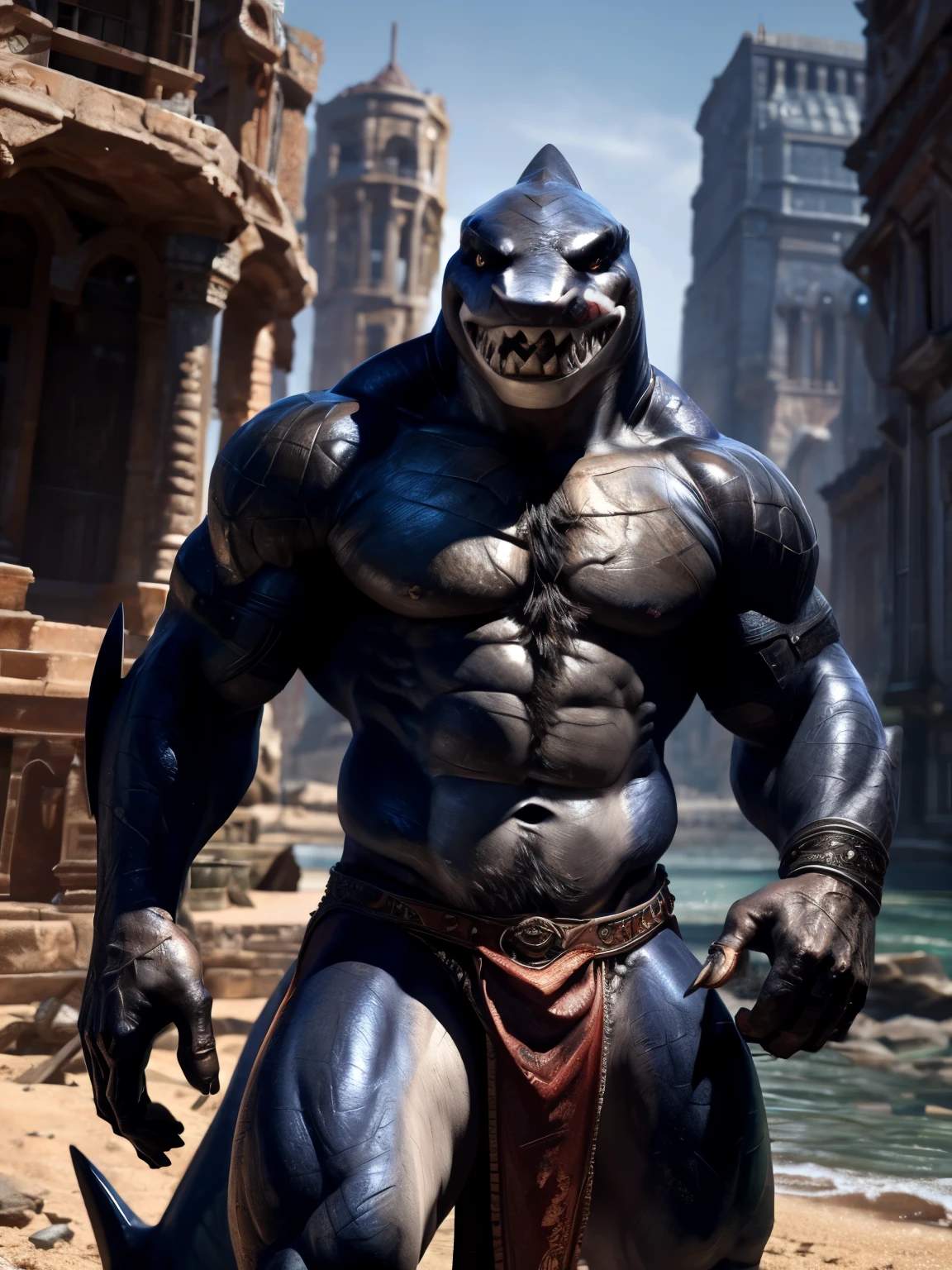 Character inspired by an orca with a body in the dye of the orca an orca head in the dye of the orca with black and white eyes a gold bracelet dyes has clear sky Which is on his left arm a muscular orca body with the dyes of the orca Orca arms legs in the color of the orca an orca head is a dangerous fighter side 