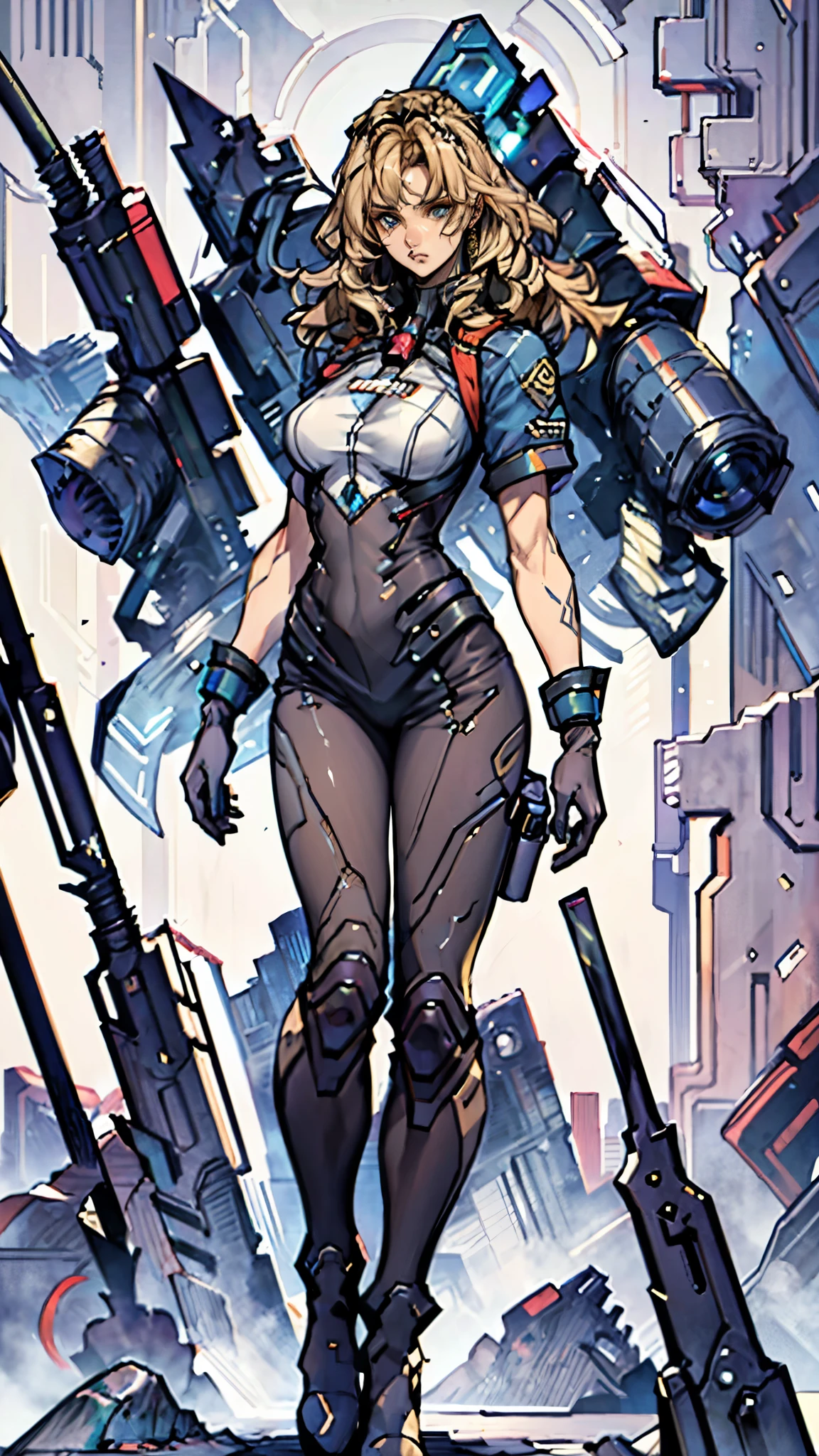 (masterpiece:1.2, best quality:1.2, extremely delicate:1.2), ((Alexandra Daddario:1.2)), a girl with short light golden hair, a metal headband on her forehead, icy gaze, detached expression, smooth and exquisite facial appearance, perfect body, perfect skin, porcelain skin, pale skin, sci-fi military uniform, short sleeves, gloves, short skirt integrated with the outfit, dark fitted pants, knee-high military boots, the color scheme is primarily Blue with White and Yellow accents, surrounded by AR virtual interfaces, standing in a futuristic sci-fi-styled room, this character embodies a finely crafted futuristic sci-fi female officer in anime style, exquisite and mature art style, exquisite photography, Photo realism, photorealistic, even and soft lighting on face, dramatic, high definition, highres, ultra-detailed, ultra-fine painting, professional, perfect body proportions, anatomically correct, symmetrical face, extremely detailed eyes and face, high quality eyes, creativity, RAW photo, UHD, 32k, portrait lighting, Natural light, cinematic lighting, (masterpiece-anatomy-perfect:1.2)