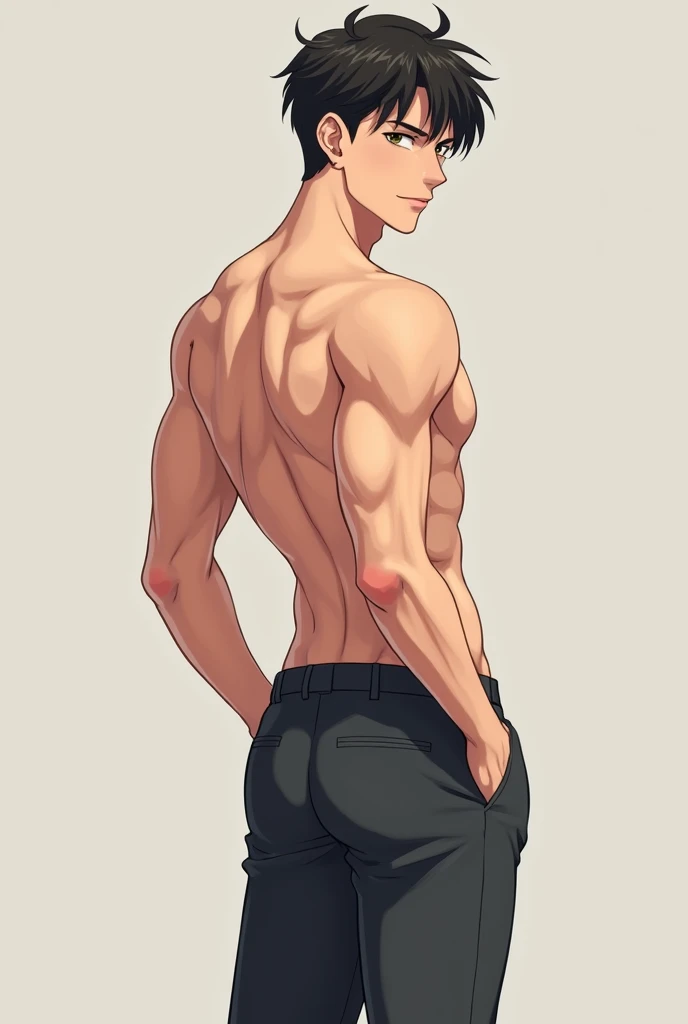 Slim blonde twink, 19 years old, naked. seen from behind.