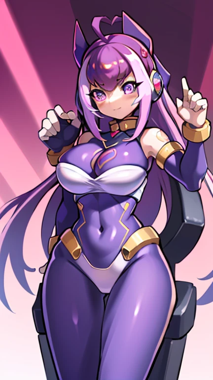 {{masterpiece, ultra-high quality, ultra detailed,}} 1girl, Ironmouse, Vtuber, demon girl, pink and purple hair, flirty, Maverick Hunter HQ, Mission Control Chair and headset, professional art, Reploid, robot girl, seductive pose, - extra fingers, -extra limbs, -miscaptioned fingers