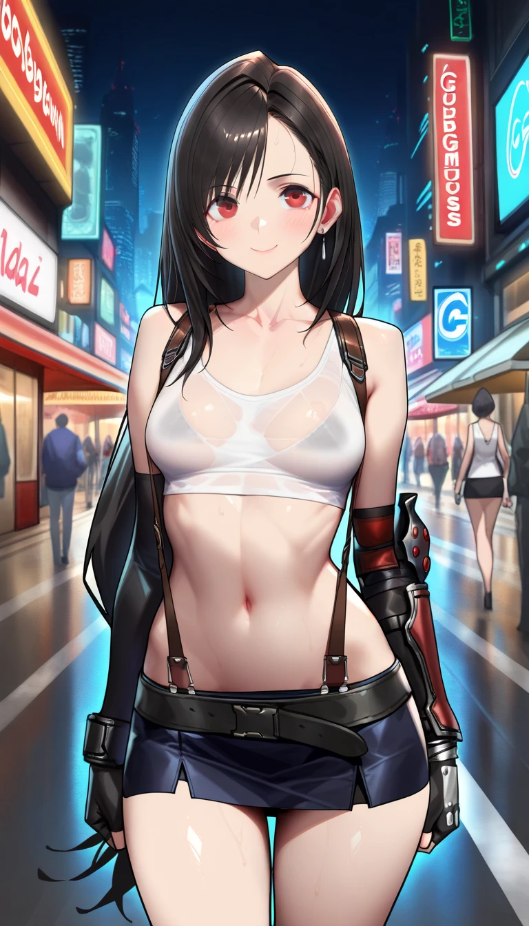 (cowboy shot), (Perfect Anatomy, top-quality, The ultra -The high-definition, high resolution, extremely detailed CG, 8K Unit Wallpapers), 26-year-old mature lady, solo, beautiful detailed eyes, black hair, short bob hair, blunt bang, (giant breasts, statuesque slender body, athletic), gleaming skin, oily skin, (punk fashion, leather jacket, Tank top, micro shorts), (drive a motorcycle,Harley-Davidson), on road, Tokyo, at night