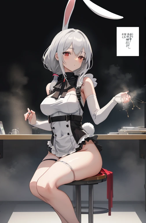 ​masterpiece, top-quality, expensive_resolution,  fine detail, expensively detailed and beautiful,  clear_image,  1 girl , solo, , Black-haired,  Red Eyes, ( Busty ), ( outside), anime girl in a black and white costume with rabbit ears,  seductive anime girl , Twin tails white_Gloves, White cat girl, Gray Hairの神, White Hair, Tifa Lockhart with grey hair , On pixivトップ評価, Perfect grey haired girl, Gray Hair,  girls from Frontline who has a small plush toy with a , Female anime characters, On pixiv,  pixib 3DCG ,((Sex Toys))