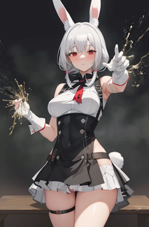 ​masterpiece, top-quality, expensive_resolution,  fine detail, expensively detailed and beautiful,  clear_image,  1 girl , solo, , Black-haired,  Red Eyes, ( Busty ), ( outside), anime girl in a black and white costume with rabbit ears,  seductive anime girl , Twin tails white_Gloves, White cat girl, Gray Hairの神, White Hair, Tifa Lockhart with grey hair , On pixivトップ評価, Perfect grey haired girl, Gray Hair,  girls from Frontline who has a small plush toy with a , Female anime characters, On pixiv,  pixib 3DCG ,((Sex Toys))