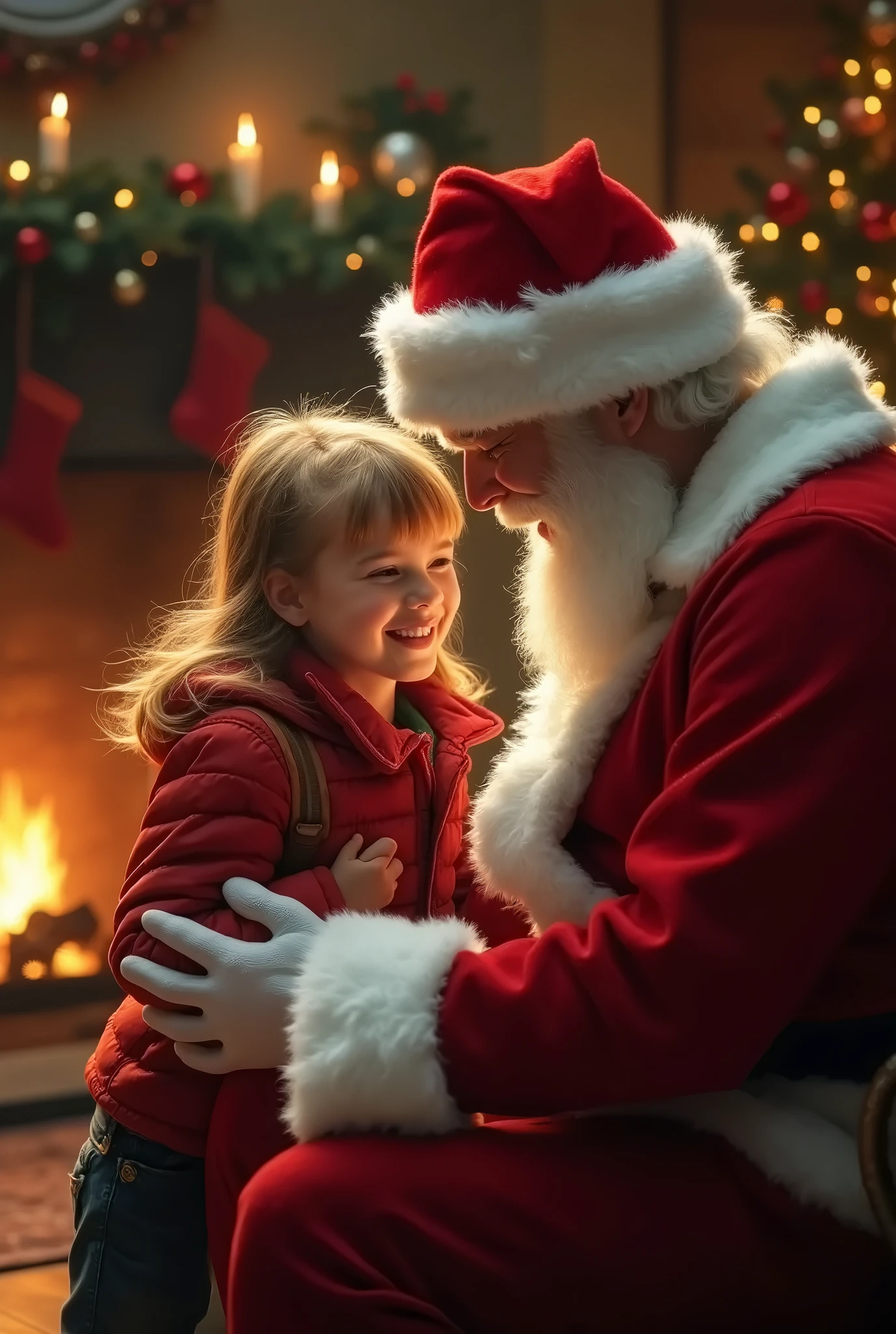  best quality、 high definition 、(High image quality:1.2)、masterpiece、 detailed background、Realistic、 RAW Photos、 The girl and brother are overjoyed and say thank Santa、The two seem to be having fun、 very cute