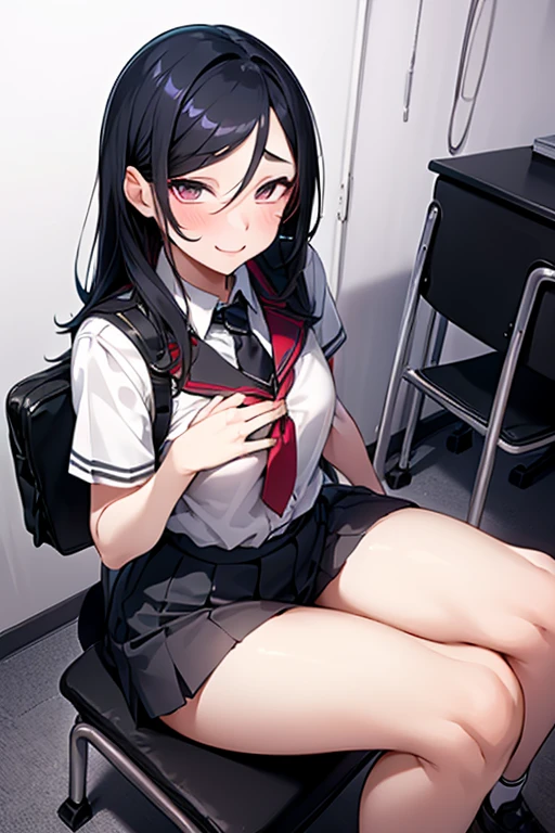 1 femboy, Beautiful crossdresser boy who hide his erection，high school student，Classroom，He masturbates with own hands during class.，ahegao,embarrassed.，His thighs are stained with his cum. He is sitting，He secretly ejaculates under the desk. soxjob bymyself,
A delicate, youthful crossdresser with a slender figure, sporting a vibrant smile and an effortless sense of style, exudes a radiant, soft masculinity, his long black hair styled in loose waves, his makeup subtle yet striking, his eyes shining with a gentle, endearing charm, as he poses confidently in a flowing, his slender legs and delicate hands adding to his captivating, ethereal beauty.