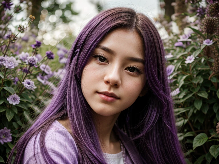 A woman young, with long purple hair, and a snake's body mixed with those of a beautiful and attractive woman, and dark, deep eyes, wearing sexy clothes, its mouth has sharp teeth, breasts big, wide hip, wearing sexy clothes, wearing a ruby crown, with a naughty smile.