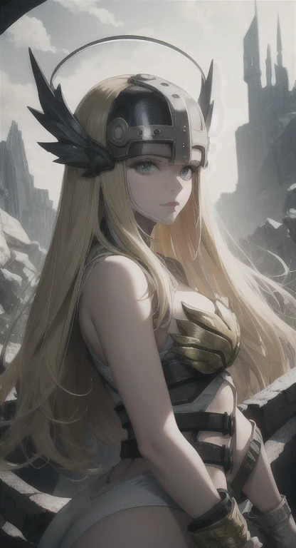 best quality, masterpiece, upper body,
woman, 
windblown blonde hair,
sparkling eyes,
steampunk nude
windy,