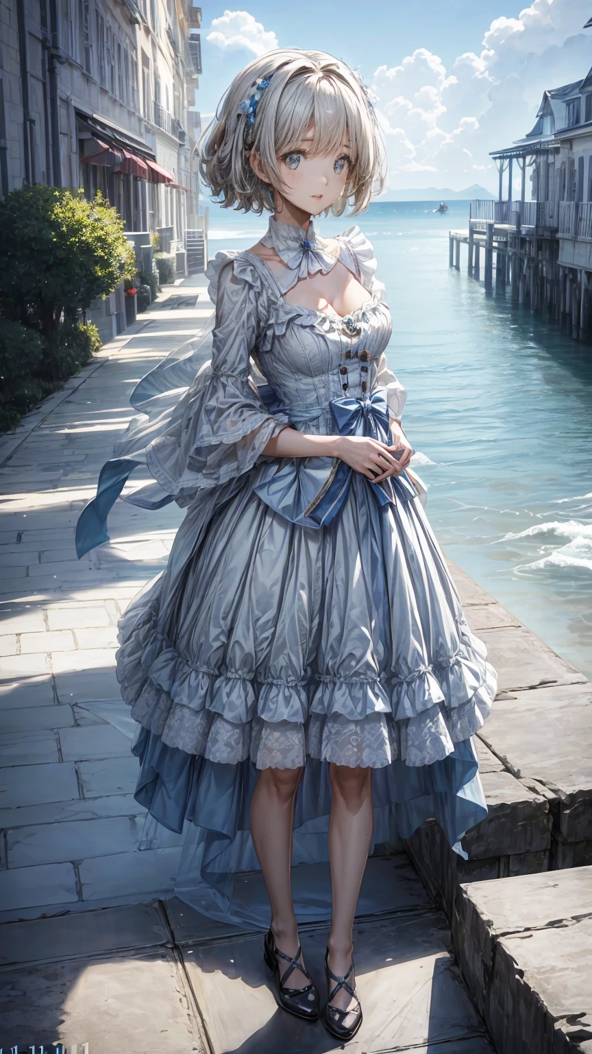 (Seaside Pictures :1.1, Blue Marine:1.5), masterpiece,  best quality, (  Highly Detailed CG Unity 8k Wallpaper ), ( best quality),  Hi-Res RAW Color Art,  animation,Sculpture, (Black marble skin), (((Ultra-detailed and elegant))), Magical atmosphere, Detailed skin, Texture,( finely crafted ,  Sex, Ultra-detailed art),  depth of field, Bokeh, Silky Touch,  HYPER DETAILS ,   beautiful eyes ,  elegant face, ( standing ,  year-old student ), Sparkle Backgrounds , Big Breasts:1.3, (  silver hair), pure white, logic, Embarrassed red face,  Wide Open Breasts ,  short hair,  Elegant Bikinis 