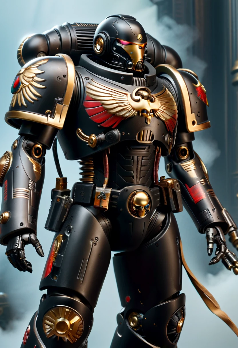 1 , complete body,ultrarealistic skin, short, black bio mechanical torso, black bio cybernetics arms, curved lips, long hair, back bio cybernetics legs, Realistic warhammer 40k background, natural light, 