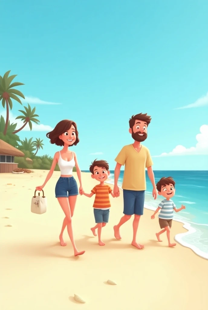 Create a father with 3 sons on the beach
Realistic with 3 male children, One is 9 years old, another is 6 years old, and the last one is 2 years old
