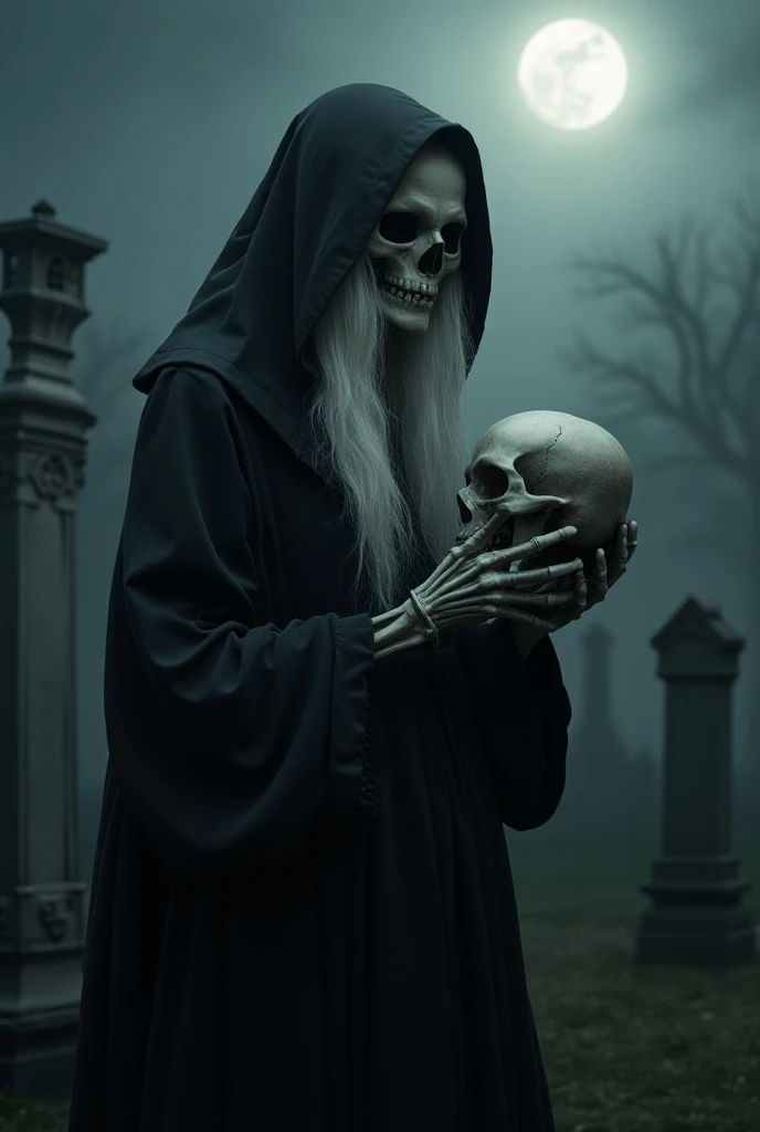 (dark forest ambience) a dark and creepy old tantric woman holding a human skull, dreadful face with intense eyes, dark and moody horror ambience, occult ritual, bright face, dark magic, 8k, hyper detailed, photorealistic, dramatic lighting, chiaroscuro, dark fantasy, muted color palette, ominous atmosphere