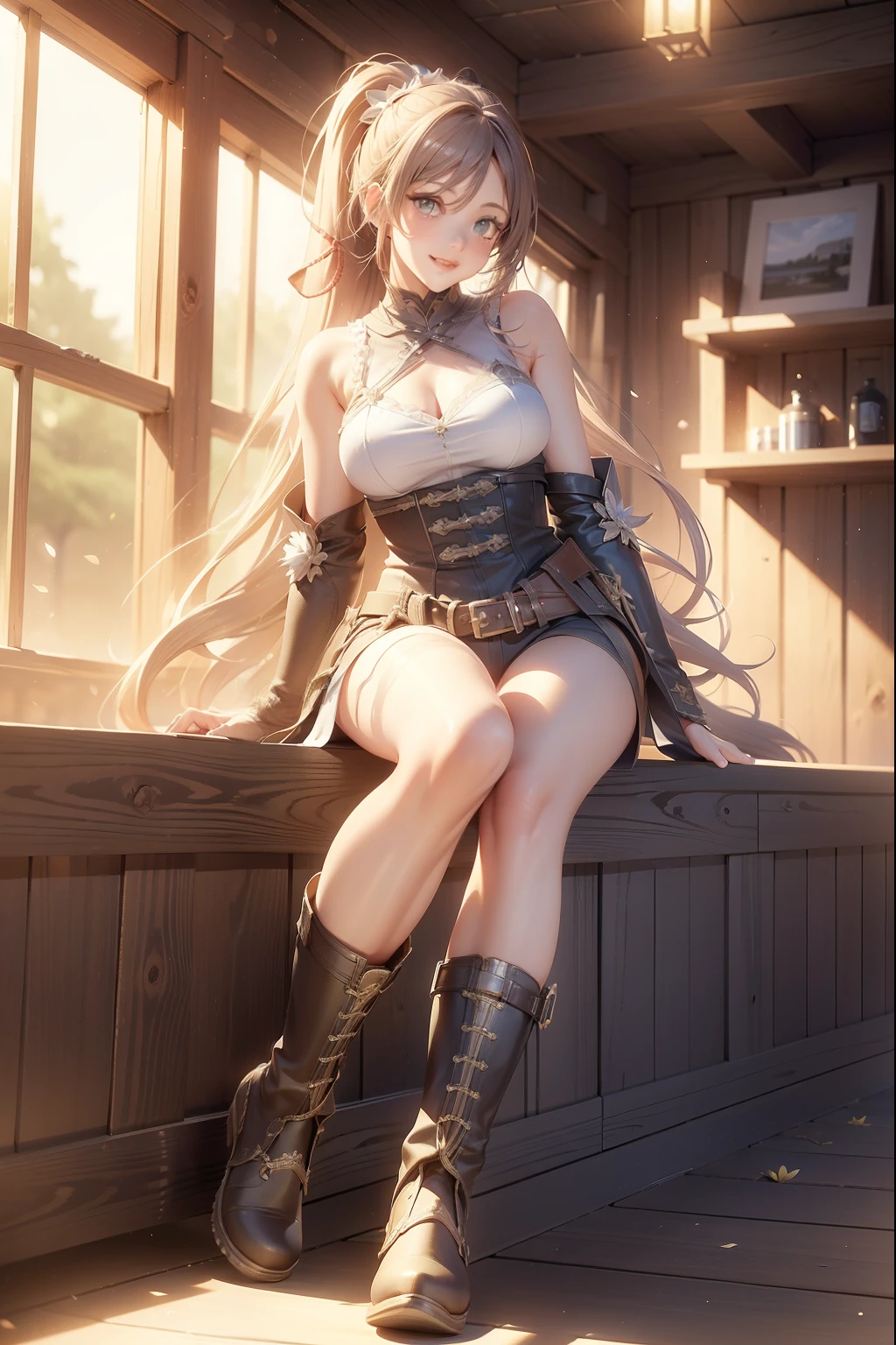 8K, Top Quality, Intricate Details, Ultra Detail, Ultra High Resolution, Masterpiece, full body, Very tall, dark skinned slut female elf; slender, slim, blonde hairs and incredible long ponytail; strong makeup; brown eyes; small pointy breast; sensual midriff; wearing superhighplatform sandals, desert, jewelery, necklace, earrings, black bikini top, short leather jacket, thongs with a lot of strings, leather skirt, long fingernails; gloves, rings, best quality, expressive eyes, perfect face, masterpiece, slim body, very long legs, detailed stomach, detailed hips, detailed legs, carefully drawn toes, carefully drawn feet, carefully drawn hands, best quality, drawn with careful, Dynamic Angle, Highly detailed, seductive eyes, NTR