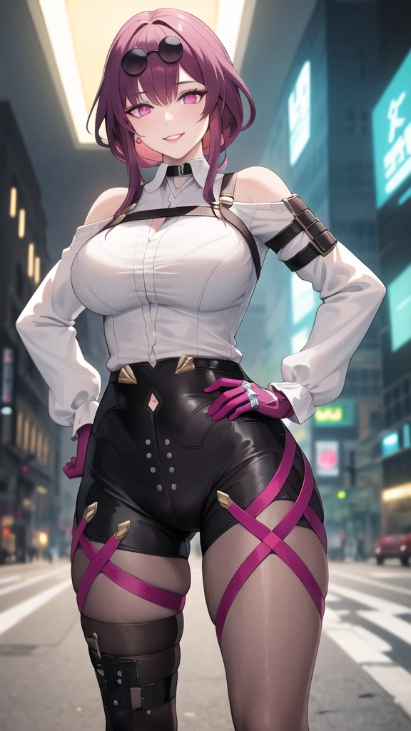 1 male, ((femboy)), Guviz-style artwork, made with anime painter studio, anime realismスタイル, Realistic anime art style, painted in anime painter studio, Inspired by Kim Taehyung, In an anime style, anime handsome guy, Inspired by Kim Taehyung, anime realism, Pink hair, A smile, a choker, Multiple piercings, Man with short hair, Male one, Inspired by Kim Taehyung, bustup, sci-fi battle suit, futuristic costume, cyber punk, city background, standing, full body, ((round buttocks)), presenting ass, big ass, big bulge crotch, pink coat, colorful battle suit,