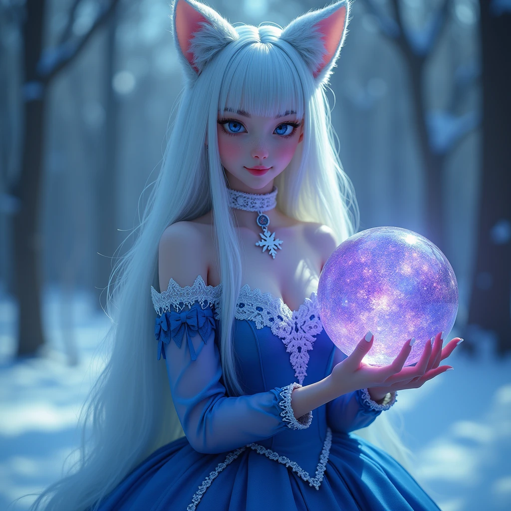 (extremely detailed CG unity 8k wallpaper), full shot body photo, princess, cat, visual key, soft lighting, frozen crystal flowers, three-dimensional light and shadow, digital painting, artstation, concept art, works by artgerm, greg rutkowski
