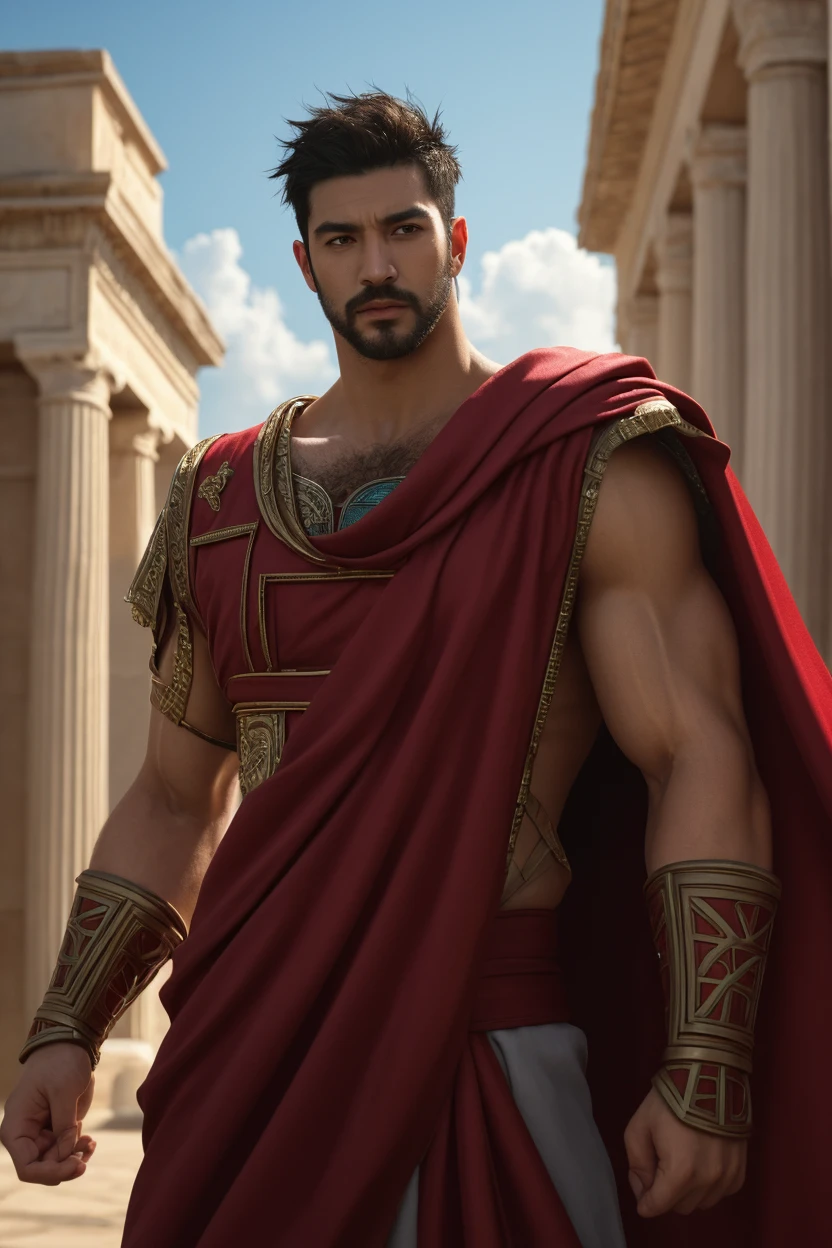 (man:1.5),1 man,male, muscle, 1 chico, muscle, pectoral, muscular, Mature man, 35 years,1 man,macho man,perfect body,an extremely delicate and beautiful detailed face,((by rubio,cute hairstyle,short by rubio)),(((blonde very short beard, blonde very short beard))), (((blue_eyes:1.3))),Intricate eyes,beautiful detailed eyes,symmetrical eyes,perfect face, cute hairstyle,perfect proportions, thick, ((detailed face)),macho man, (male Caucasian Prince),Prince, (((shiny skin:1.5,tanned skin,shiny skin: 1.5,tanned skin,shiny skin,very shiny skin,shiny body))),powerful,heroic,NSFW, Caucasian,elegant, (open to that, arabic fashion,Arab of that, Cowboys,White shirt, Masculine traits, modern style,Arabic clothing),(((blue toga, blue toga suit, wearing a blue toga:1.3,arab blue toga))),(arabic jewelry,Intricate necklace),((bulge in pants)),(((Intricate outfit,Intricate clothes,embellished suit))), (dynamic pose:1.0),ashamed,(centered,Scale to fit dimensions,rule of thirds), inside,interior,((room in a greek temple:1.3,columns of a greek temple:1.3)),scenery:1.25,((Intricate scenery)),((winter decorations)), (Bright winter decorations),High resolution,sharp focus,(ultra detailed,extremely detailed),(photorealistic artwork:1.37),(extremely detailed CG unity 8k wallpaper),(((vibrant colors,vibrant theme))),(Intricate),(masterpiece),(Best Quality),