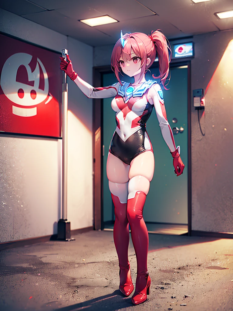 (Close-up:1.3),Realistic,highest quality, Ultra Detail, High-quality CG rendering, The most delicate and beautiful, Floating softly, High resolution, (One giant girl), (Highest quality,4K,8K,masterpiece:1.2),(All red hair:1.5), (Medium Hair:1.5),(Red eyes:1.5), (Ultra Girl:1.0), (Bright red Ultraman bodysuit:1.4),(Slightly larger breasts:1.5), (Red gloves:1.3),(Red Shoes:1.3),A city engulfed in flames,old buildings,(Clenched Fist:1.3),(Place your hands in front of your chest:1.3),(whole body:1.3),Angry face