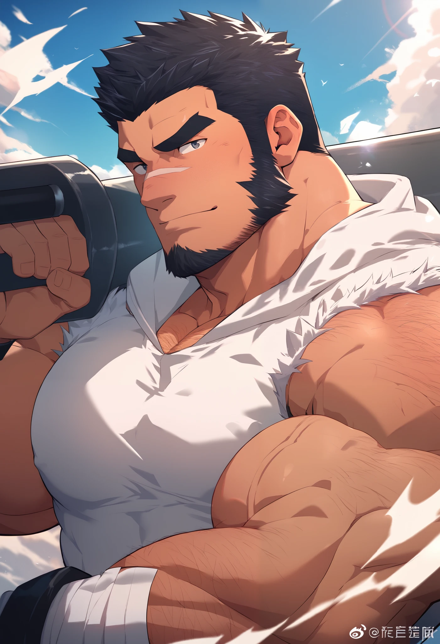 Masterpiece, Best Quality, Male, Short Hair, Muscular, Beefy, Thick Eyebrows, Hairy, Sarutobi Asuma, In the Mountains