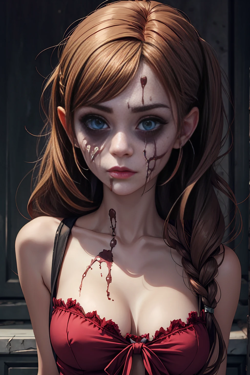 girl,teen, rotting zombie warrior, zombie armor and weapon, facepaint, bodypaint, evil look, accesories, exposed breasts, small breasts, naked breasts, topless, vibrant appearance, creative behavior, imaginative, sensual, spontaneous, highest quality, skin texture, intricate details, (cinematic lighting), RAW photo, 8k