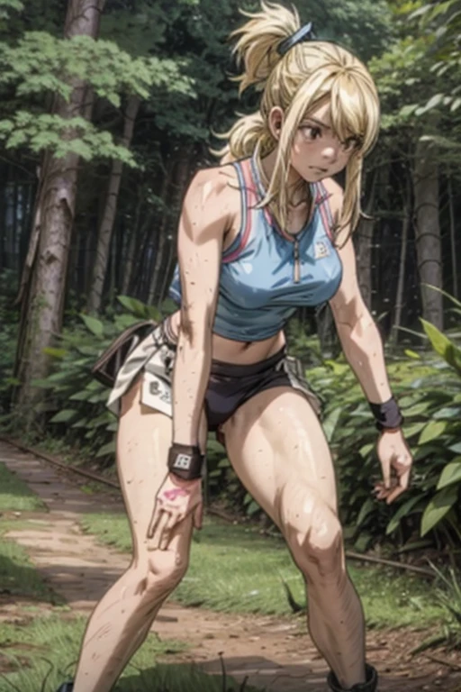 Lucy Muculosa training in sportswear in the woods