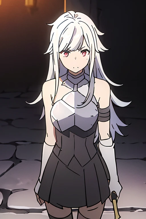 ((Is it wrong to try to date someone in a dungeon? · feminization · berclanelle · gender · long hair · skirt · glowing dagger · white hair · girl · in battle · monster · breastplate · 1girls · solo)))