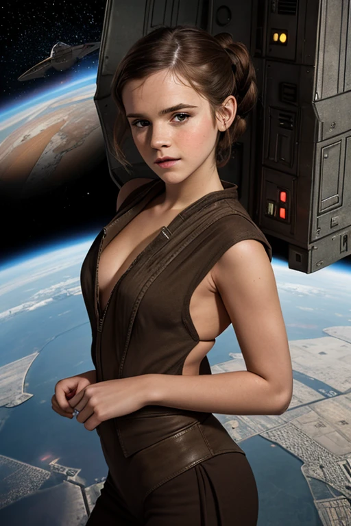 masterpiece, expressive eyes, kristen stewart and alicia silverstone as one person, age girl, topless, ultra detailed face, star trek uniform, dynamic pose, on alien planet, crazy plants, holding a futuristic laser weapon