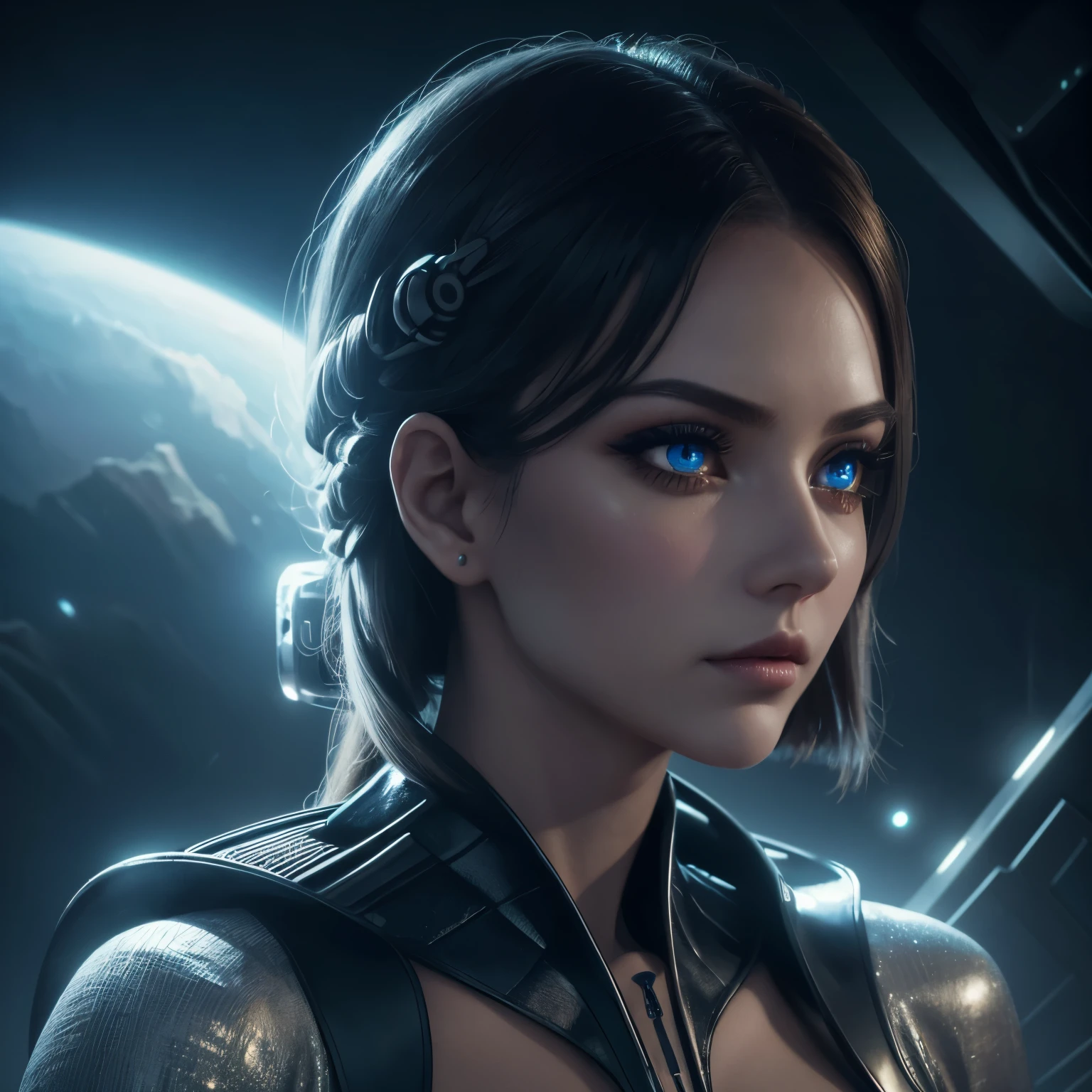 a double-faced girl, double stage, isotope, beautiful detailed eyes, beautiful detailed lips, extremely detailed eyes and face, long eyelashes, elegant dress, mysterious atmosphere, surreal sci-fi landscape, vibrant colors, cinematic lighting, photorealistic, 8k, best quality, high resolution, masterpiece