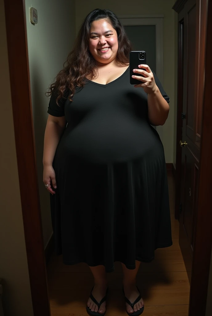 Fat woman, 40 years old white Caucasian woman, taking a mirror selfie inside changing room, MILF, long straight blonde hair, serious, chubby, bbw, casual, winter, cold, cleavage