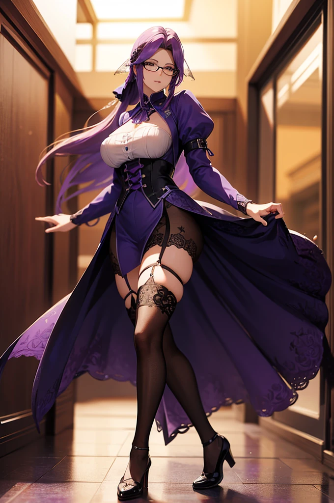 black swan, hair between eyes, long hair, (purple eyes:1.1), very long hair, white hair,arm belt, bare shoulders, cleavage, covered navel, dress, elbow gloves, gloves, purple dress, sleeveless, sleeveless dress, veil,