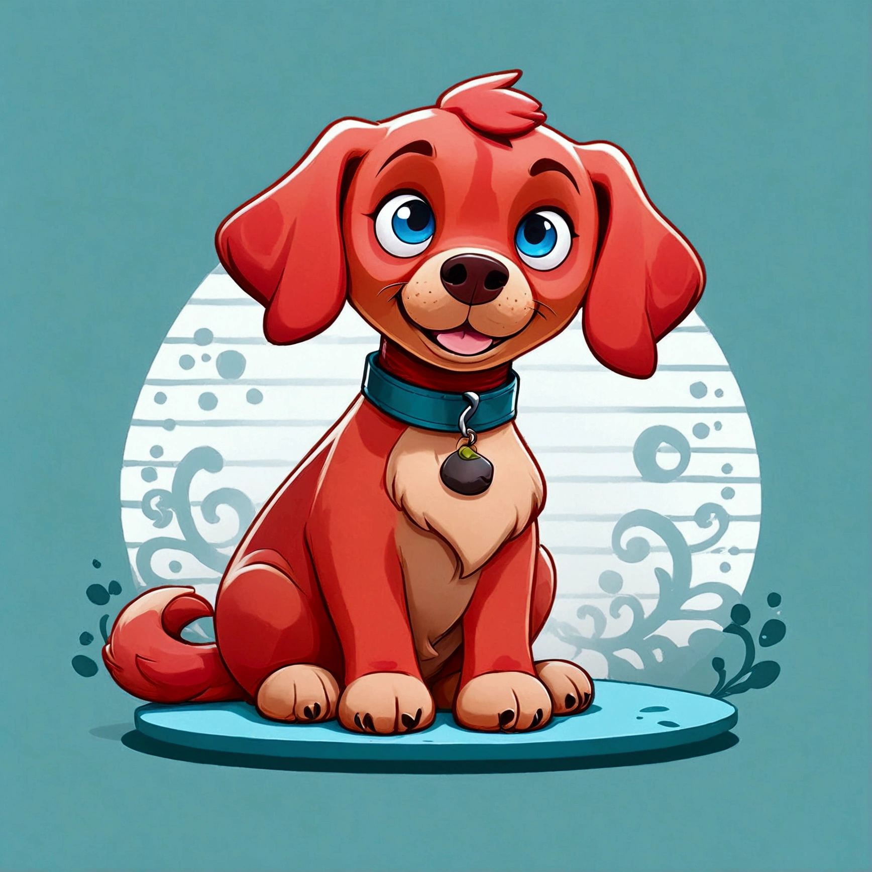  A stylized and unrealistic depiction of a red dog sitting with a bone between your front legs.  The dog has a slightly fluffy look ,  with artistic features that mimic a handmade drawing .  Its coat is vibrant red ,  textured with soft lines that highlight the details . Bone is the most important bone,  but well outlined ,  positioned naturally between the dog's paws .  The background is minimalist ,  with a texture that recalls aged paper or parchment ,  ideal for a book cover .  The style is clean and balanced ,  combining playful and elegant elements to create an attractive and unique image .