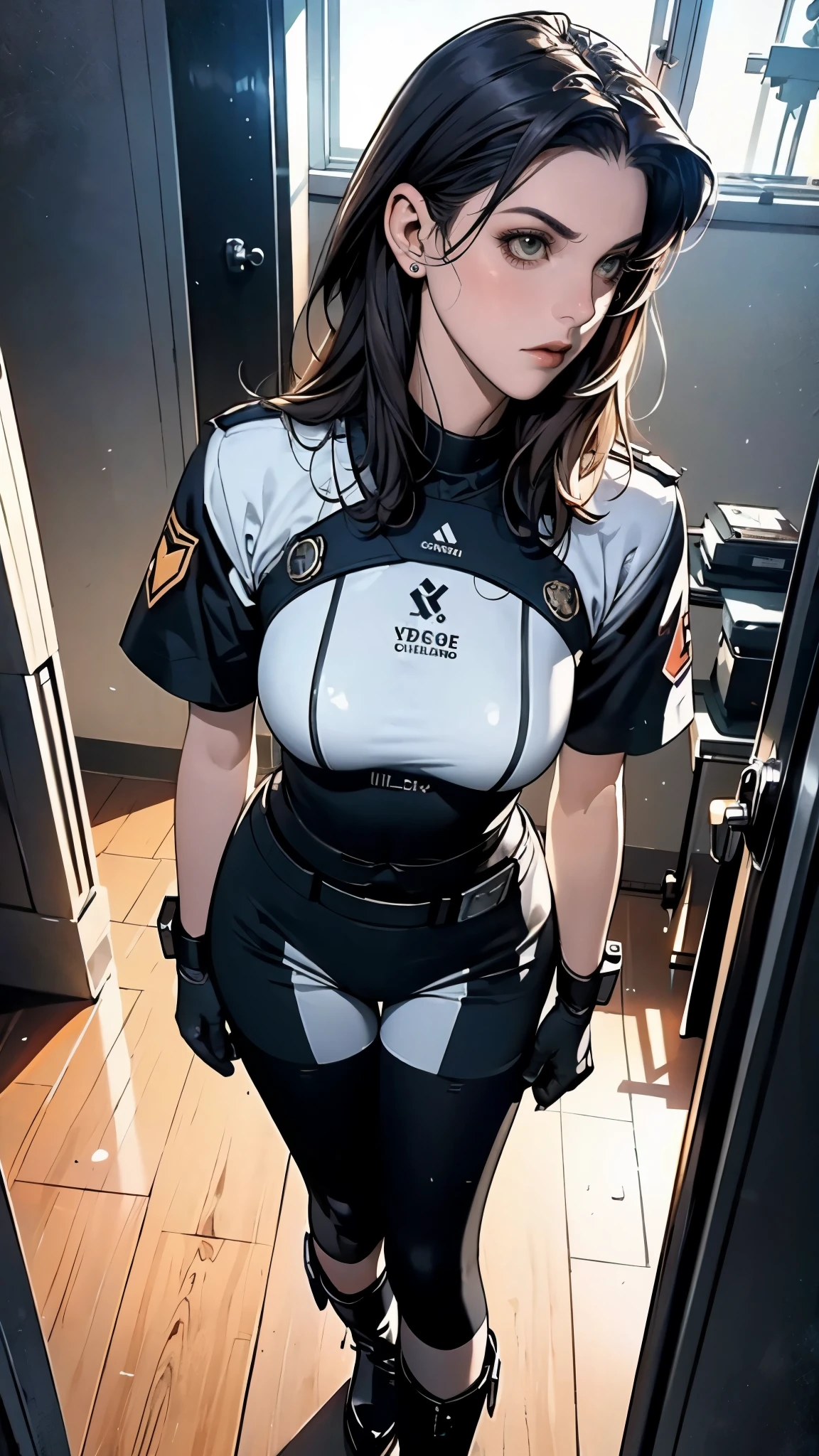 ((best qualtiy)), ((tmasterpiece)), (k hd:1.3), 3D, big breasts beautiful (opulent:1.3) Female hacker with bushy and shaggy hair computer terminal、computer servers、LCD screens、Fiber optic cable、Corporate logo、hdr(HighDynamicRange)、Ray traching、NVIDIA RTX、Hyper-Resolution、illusory 5、sub surface scattering、PBR Texture、Post-processing、Anisotropic filtering、depth of fields、Maximum clarity and sharpness、Many-Layer Textures、Albedo e mapas Speculares, Surface coloring、Accurate simulation of photo-material interactions、perfectly proportions、rendering by octane、twotonelighting、Low ISO、White balance、trichotomy、largeaperture、8K original、High-Efficiency Sub-Pixel、sub-pixel convolution、Luminous Particle、full bodyesbian、Exquisite clothing、、Soft skin、a skirt、eye glass