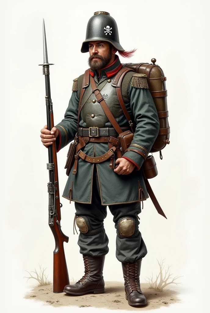 Drawing of a Prussian soldier in military uniform wearing a breastplate ...