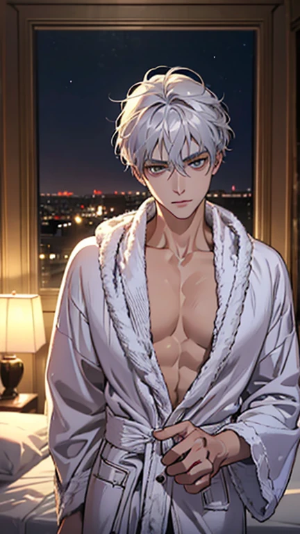 sexy boy flexing his sweaty body, shirtless, smirking