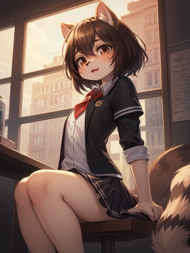 ulzang-6500-v1.1, (RAW photo:1.2), (Photorealistic:1.4), ((sittinng on the desk,legs are open)) (Sitting down) sittinng on the desk (Erotic schoolgirl costume with tie) Beautiful detailed girl, Very detailed eyes and face, Beautiful detailed eyes, ridiculous, Incredibly Ridiculous res, hugefilesize, Super detailed, high resolution, Very detailed, Best quality, Masterpiece, kemomimi, ((Furry Japanese girls' high school uniform,with no underpants)), 1 visible cat, 1cat, Vaginal visible, illustration, Very detailed, CG, unified, 8K wallpaper, Amazing, Fine details, Masterpiece, Best quality, Very detailed CG uniform 8k wallpaper, light in face, Cinematic lighting, 1girll, , ((No panties)), (sittinng on the desk,legs are open), In school