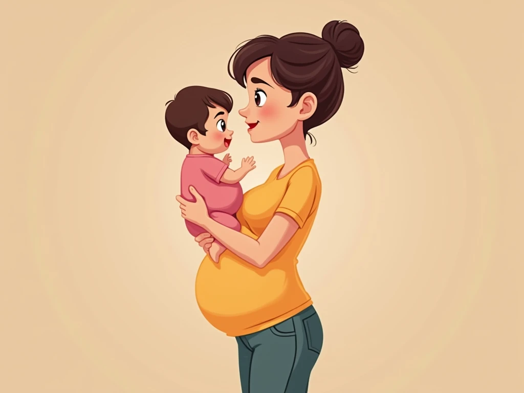 A very fat woman is on the left in the picture, on the right a baby. A spiral can be seen between the baby and the fat woman. It is a psychedelic image with green, blue, yellow, orange and violet as colors. It looks like painting
