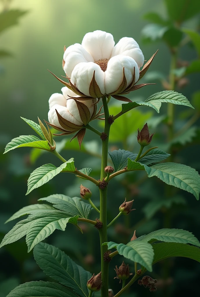 Cotton plant morphology with green background