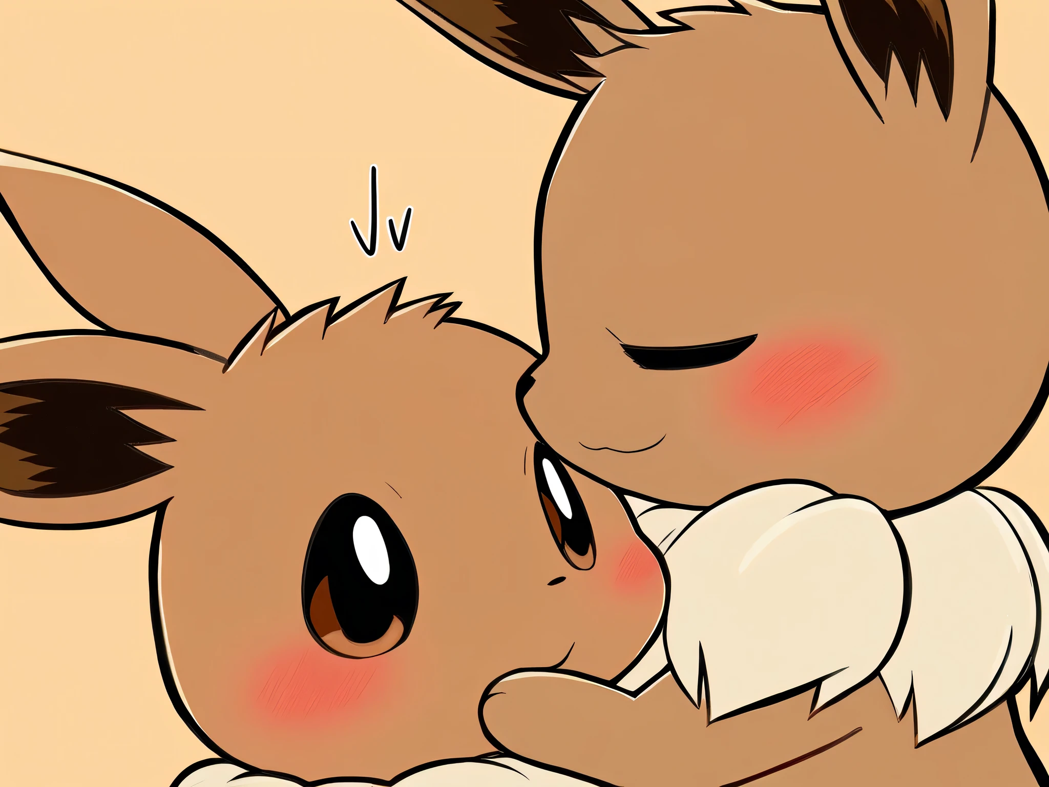 male/female duo, score_9,score_8_up,score_7_up, feral female eevee, vagina, feral male eevee, penis, sitting, kissing.