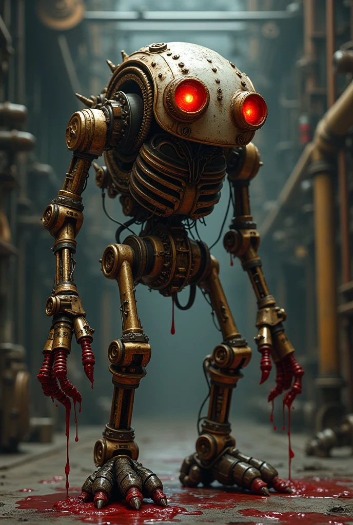 A creepy, small-sized steampunk robot that uses blood as fuel