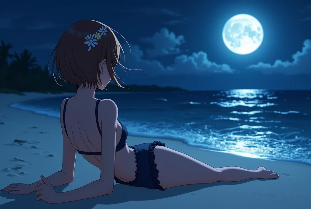 (looking back at the viewer),full body,low angle,from below,(looking back at the viewer),♥(one piece swimsuit),((1girl,cute,young,Semi long beautiful black hair,blunt bangs,beautiful green eyes)),(solo),((masterpiece, highest resolution,best quality)), ((realistic:1.5,Beautiful girl RAW photo)),(White figure skate costume), (bathing in the spa,flat sitting in the water), (looking at the viewer), innocent smile,cinematic lighting,beautiful outside open spa, rocks,natural beauty,full moon,night sky