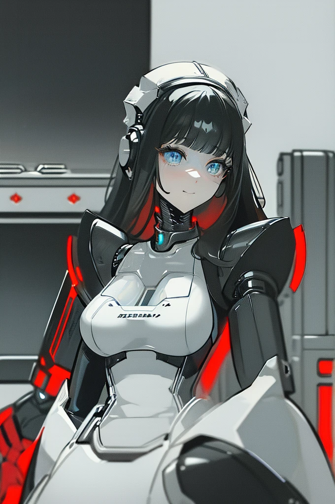 (masterpiece),(Highest quality),(Super detailed),(Best illustrations),(Best Shadow),(Absurd),(Detailed Background),(so beautiful), 16K, 8K, 4K,(Best Shadow),robotization,woman ,big bust,Robot Joint ,Metal skin,Black robot Suit,long hair,a black robot suit that covers the whole body,robot hand,cyber bodysuit,mecha head,(Detailed hands and fingers:1.2),Ball joint robot body,doll joint,beautiful face,beautiful robot girl,robotic eye,robotic hands,(no more human skin),android girl,cyborg girl,F cup, sexy body,(machine made joints:1.2),(machanical limbs:1.1),(blood vessels connected to tubes),(mechanical vertebra attaching to back),(mechanical cervial attaching to neck),no messy picture style,no emotion,tech control,black robot suit,maintenance,smile,cyborg maid, maid,robot maid