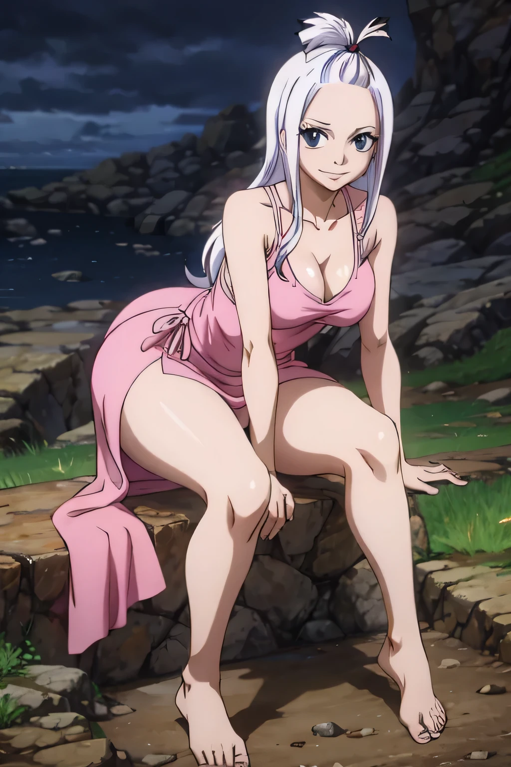 mirajane strauss , tenue moulante, evil face, evil smile barefoot