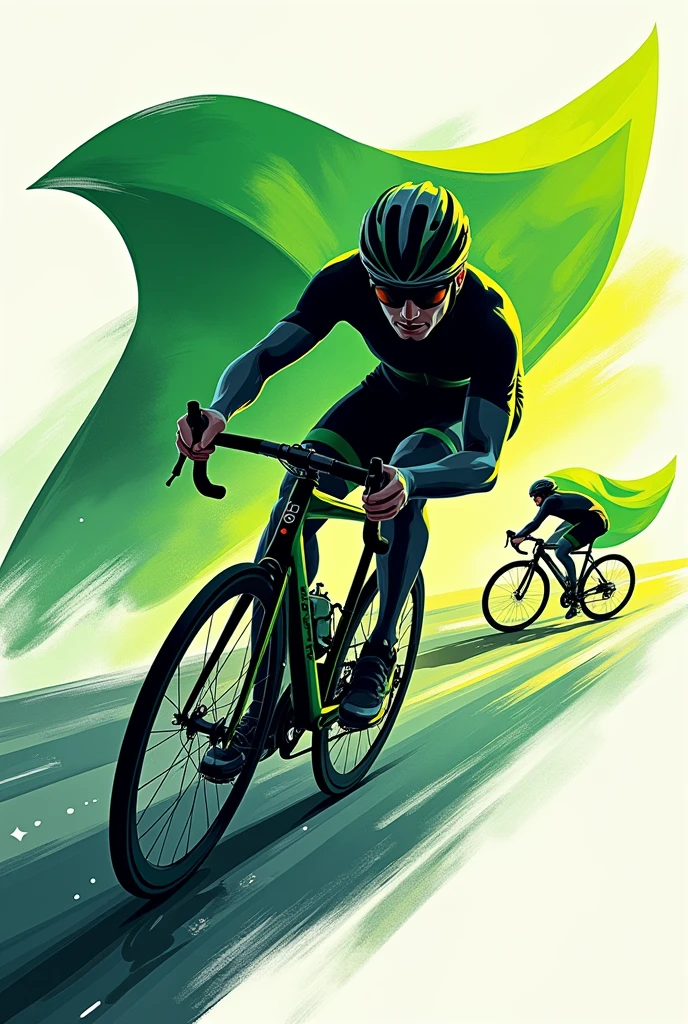 Two cyclists, green background