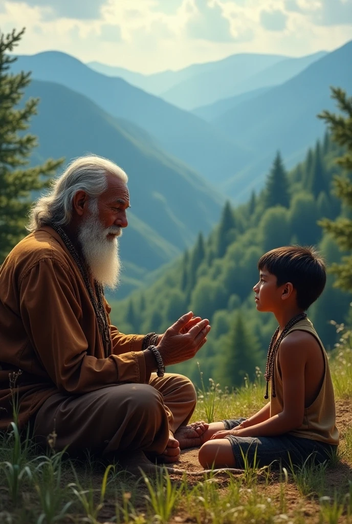 (photorealism:1.2), create a realistic high quality image of a 20-year-old boy sits opposite a wise pandit. Pandit ji holds hand of boy & examines the lines on the boy's palm, boy wearing a saffron Tshirt on which Name "Ashutosh" is written, as if deciphering the secrets of fate the beautiful view of Kedarnath Temple like real, Himalayan landscape, evoking a sense of awe and reverence. kedarnath temple looks like real, image with 4k resolution quality.kedarnath temple 