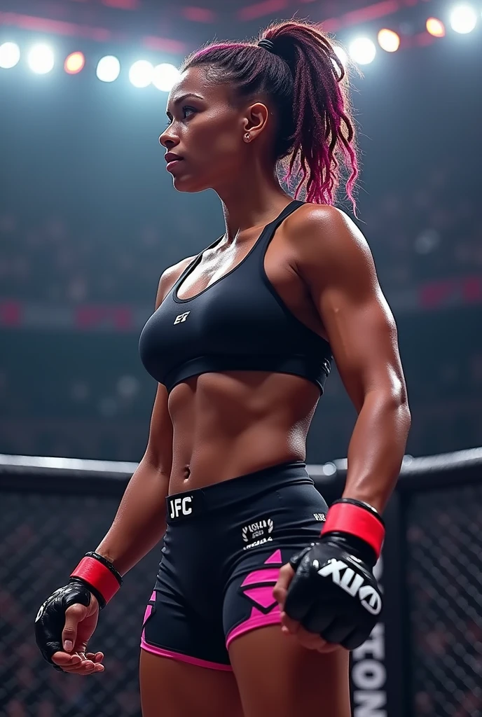 (dynamic photograph of a 18 year old Melanesian mix Asian girl), (slim top, skimpy G-string, MMA gloves), (((straight non curly hair))), (highly detailed face:1.4), (muscles:1.4), (background inside light, bright, private gym:1.1), (8k, uhd, dslr, high quality, cinematic lighting, bokeh), (dramatic, award winning photography, incredible masterpiece:1.3), (((sexy sultry stare and smile at camera:0.8))), close up, ((she is ready to dominate you:0.9)), ((beautiful feminine face)) she is a champion MMA fighter, ((show ass))
